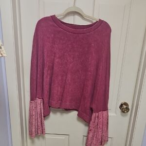 Free People Pink 3/4 Bell Sleeve Crop Sweatshirt